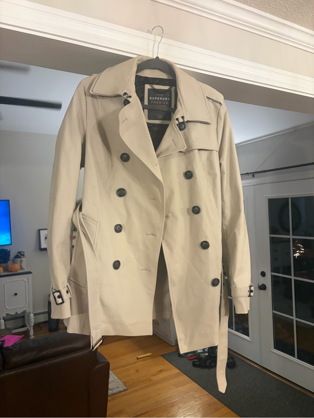 Superdry women’s medium Light Beige Double-Breasted Trench Coat